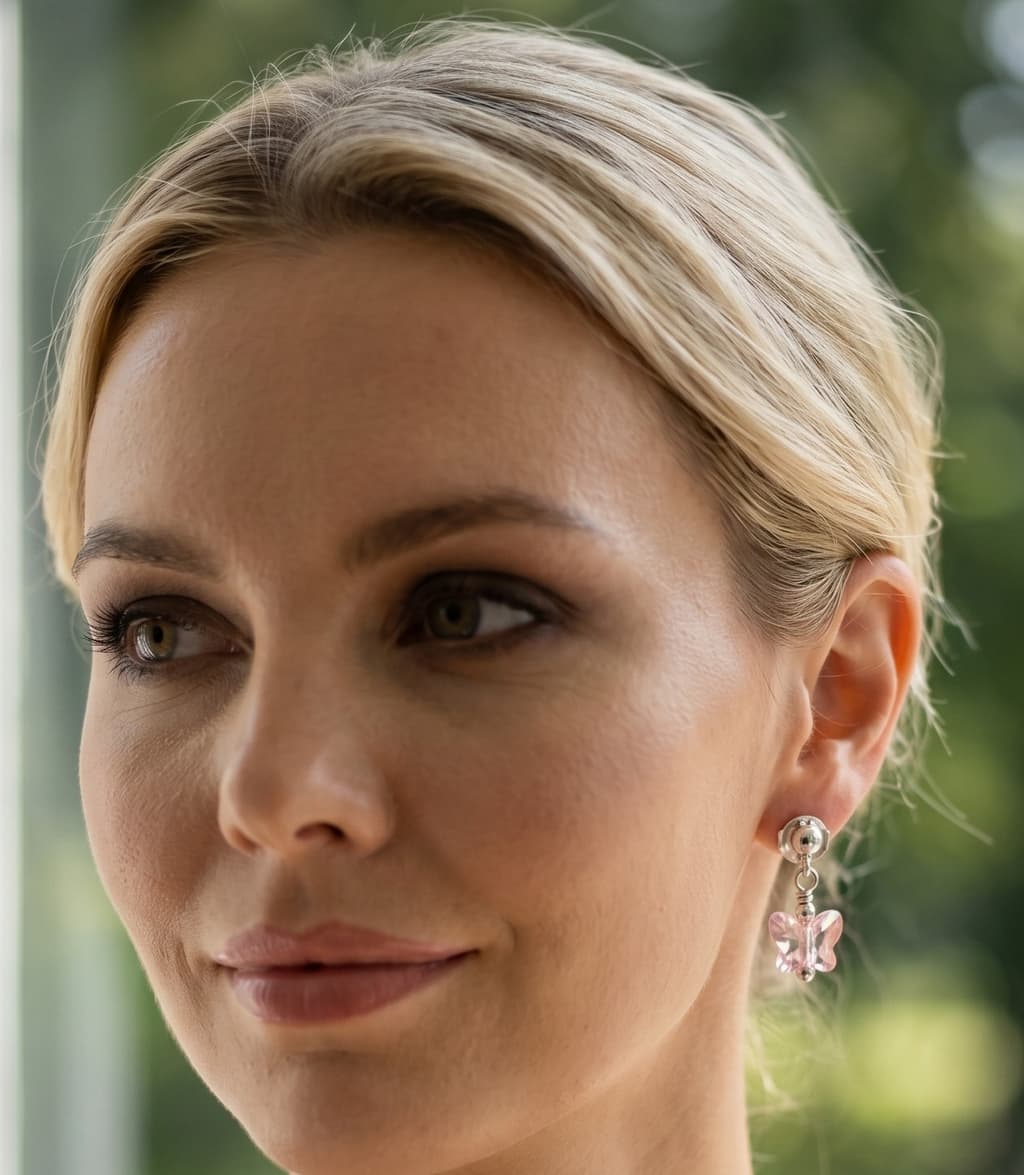 Silver Butterfly Earrings with Pink Crystal