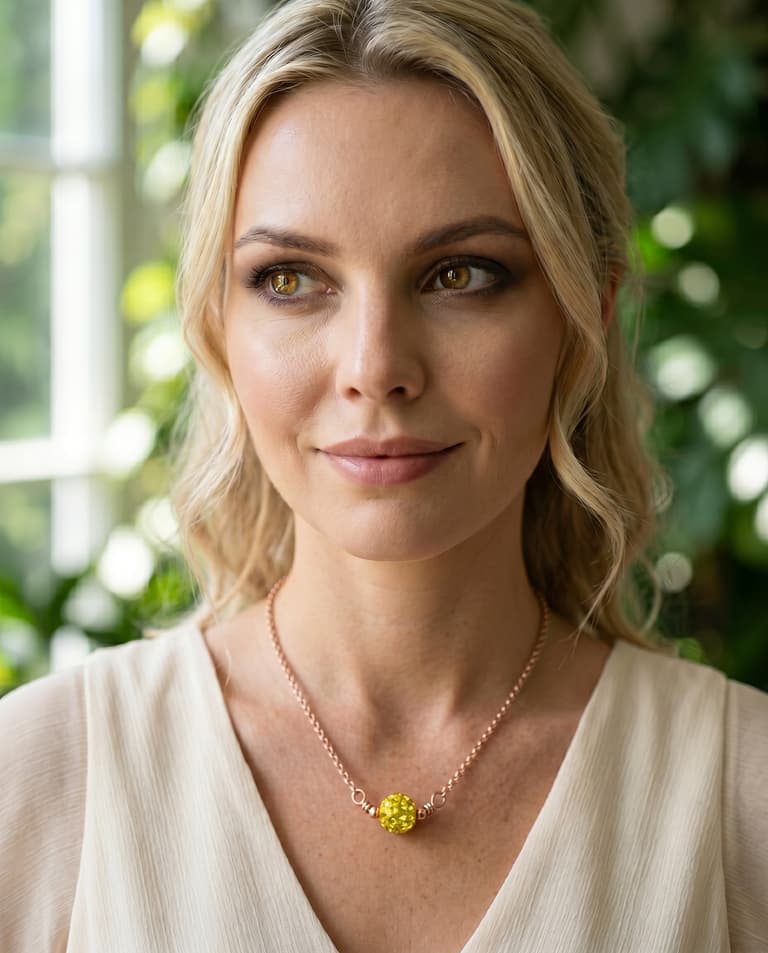 Silver Necklace with Yellow Zircon Stone