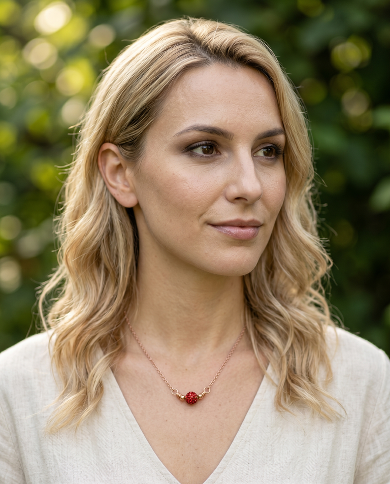 Rose Gold Plated Silver Necklace with Red Zircon Stones
