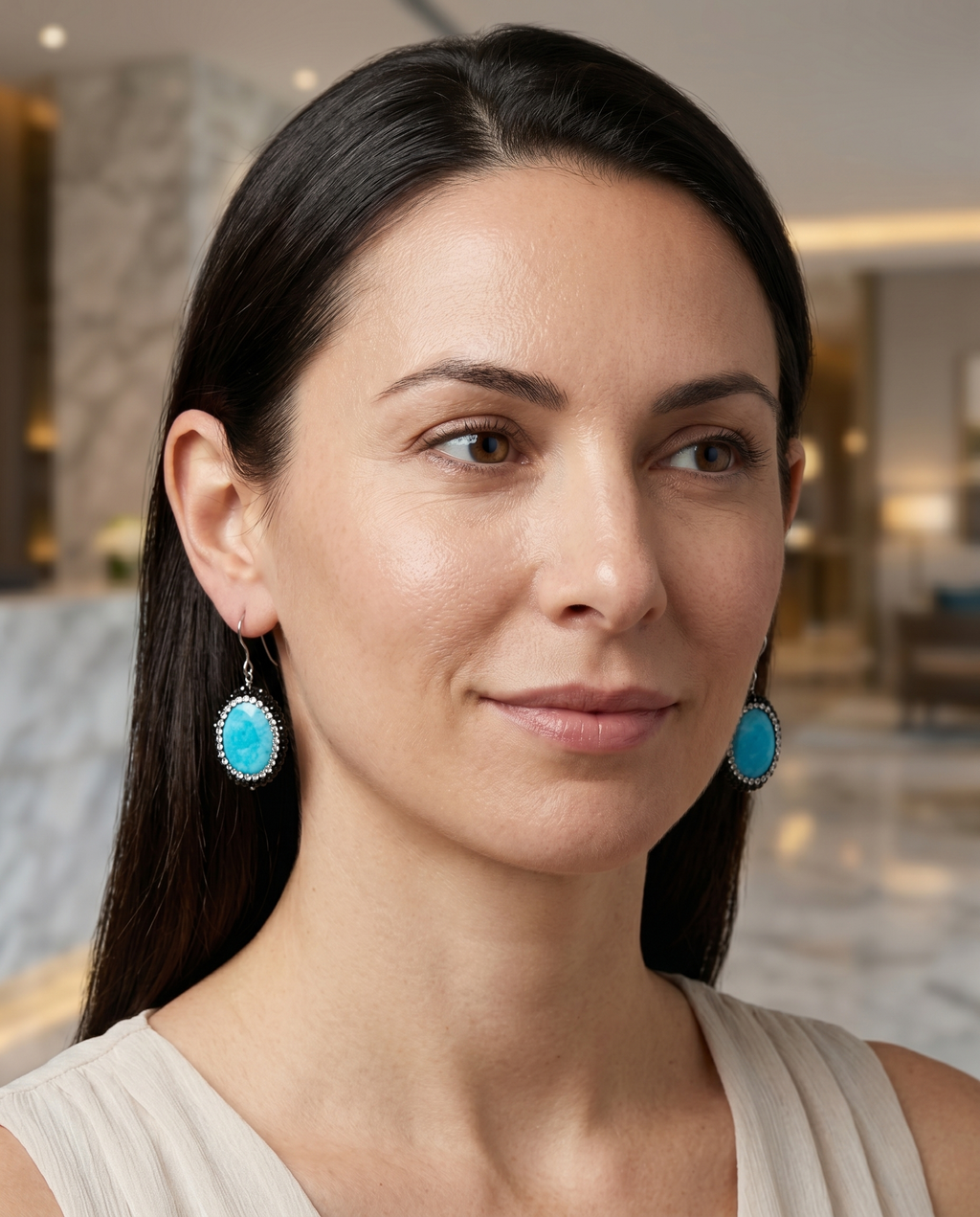 Silver Earrings with Blue Stone and Zircons