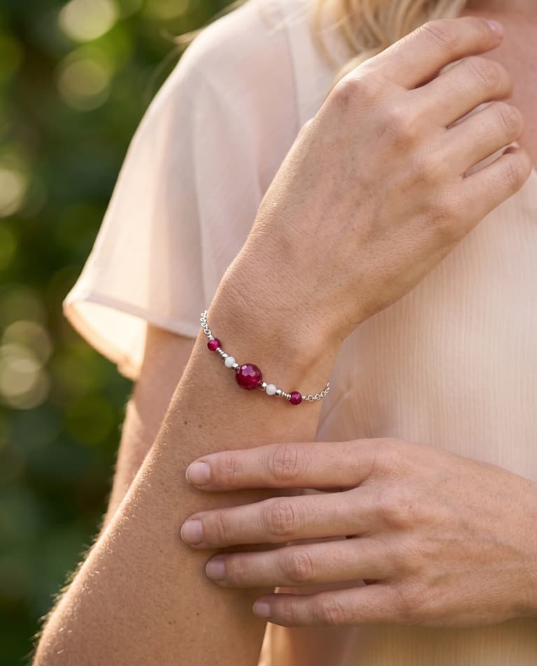 Silver Bracelet with Red Agate and White Onyx