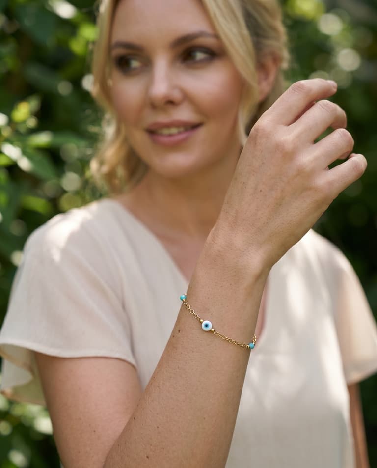 Gold-Plated Silver Anklet with Mother-of-Pearl Eye