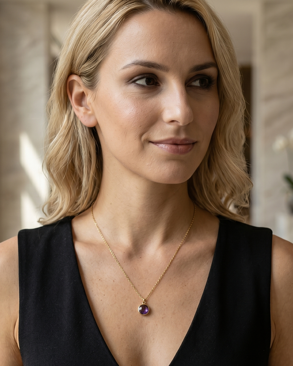 Gold-Plated Silver Necklace with Amethyst