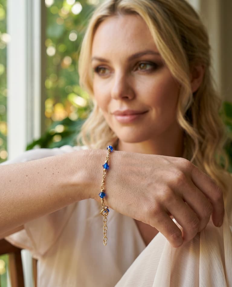 Gold-Plated Silver Bracelet with Blue Crystals