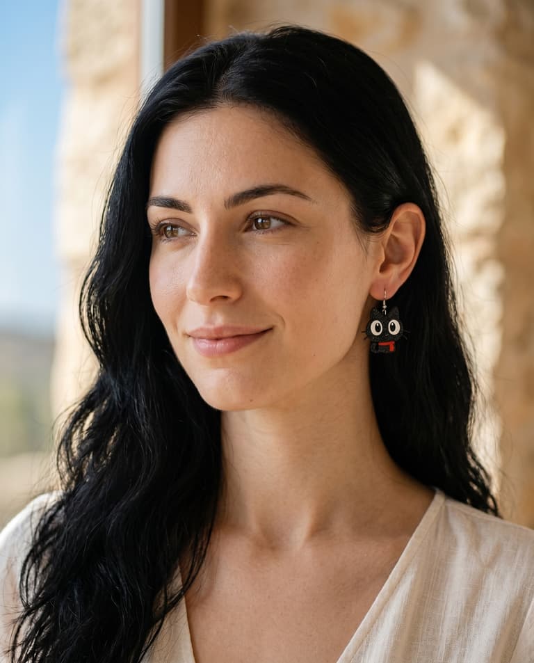 Black Cat Earrings with Red Scarf