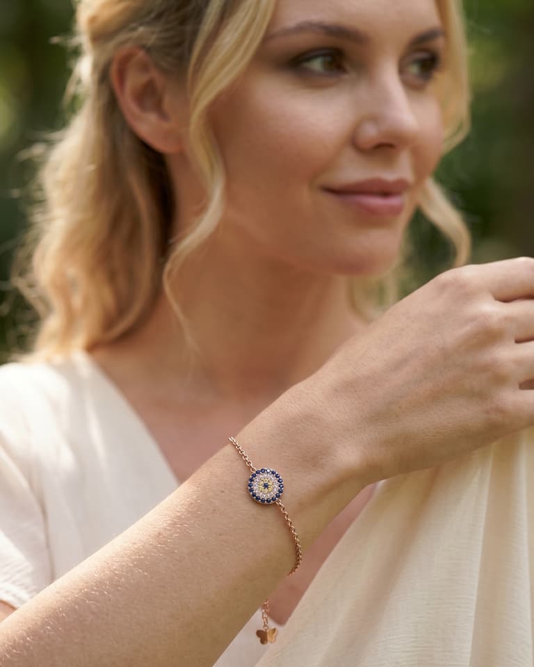 Rose Gold Plated Silver Evil Eye Bracelet