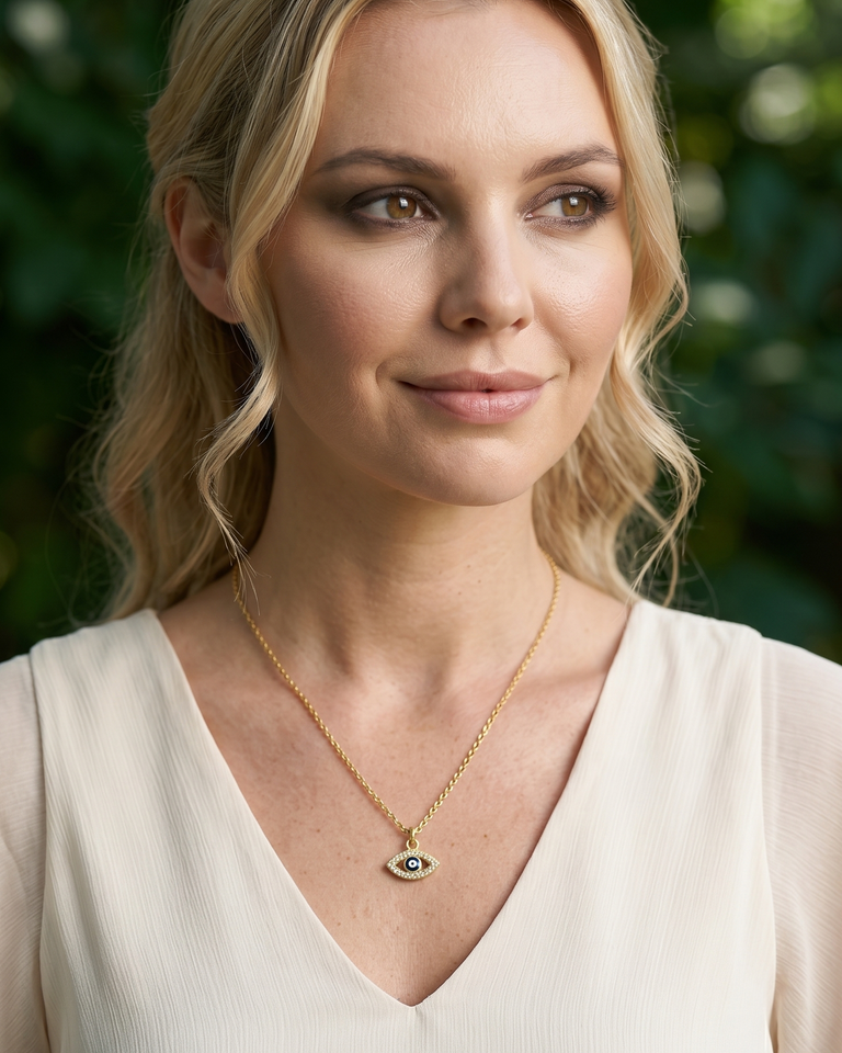 Gold-Plated Silver Necklace With Evil Eye And Zircons