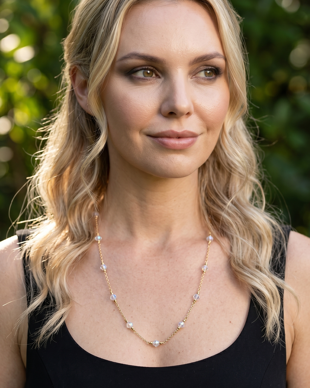 Gold-Plated Silver Necklace with White Crystals